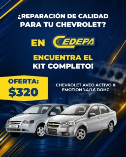 🔧 ¿Tienes un Chevrolet Aveo Activo o Aveo Emotion? ¡Seguro tiene muchos kilómetros por delante!

¡¡¡Dale más potencia a su motor, con un kit de reparación de calidad!!!🚘💥

Y, lo mejor, sin afectar a tu bolsillo. ¡Cómpralo en Cedepa 😉!:

👉🏼 Matriz: Calle 110 y avenida 102.
👉🏼 Sucursal: Avenida 113 y calle Las Acacias.
📲 0995541378

#CedepaEsGarantía #PromocionesCedepa
#RendimientoMotor #AutopartesManta #RepuestosEcuador #RepuestosManta