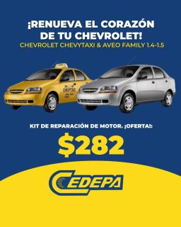 🟡 La forma más práctica, completa y ahorrativa para potenciar el motor de tu Chevrolet, la tiene Cedepa 😎!!!

📣 Kit de reparación de motor para Chevytaxi o Aveo Family 1.4–1.5, en OFERTA: $282 🙌🏼🙌🏼🙌🏼

Cómpralo YA 🫡:

✅ Matriz: Calle 110 y avenida 102.
✅ Sucursal: Avenida 113 y calle Las Acacias.
📲 0995541378

#CedepaEsGarantía #PromocionesCedepa #AutopartesManta #RepuestosEcuador #RepuestosManta