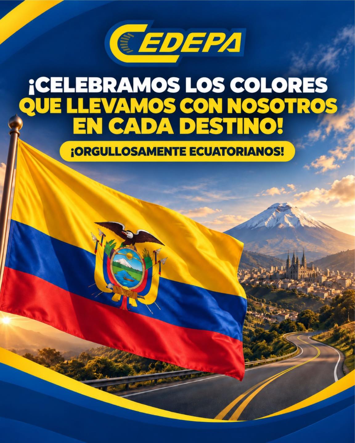 🇪🇨 Hay colores que no solo se llevan en una bandera, sino también en el corazón.
Este 26 de septiembre, conmemoramos el Día de la Bandera Nacional, símbolo de nuestra historia, identidad y orgullo ecuatoriano. 💛💙❤️
¡Que sus colores nos acompañen siempre, en cada camino y en cada destino!
¡Somos Cedepa, #OrgullosamenteEcuatorianos 💪🏼!#CedepaEsGarantía